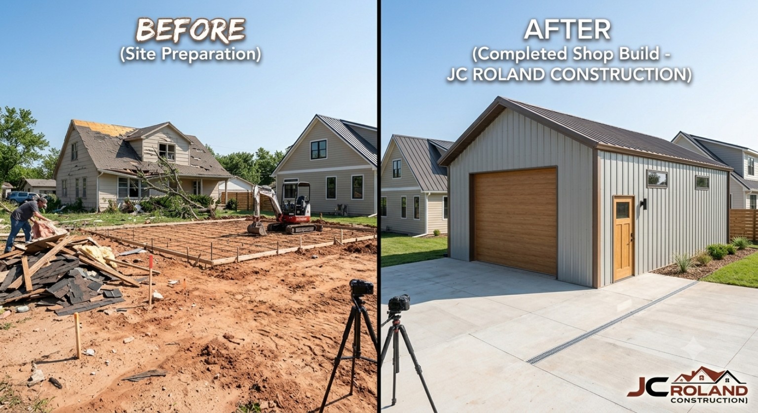 Shop build before and after